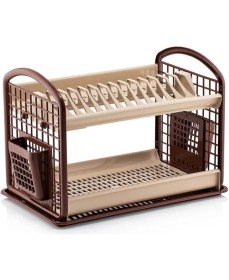 Resim Omnipazar SY-4516 Plastik Yeni Çift Katlı Bulaşık Kurutmalık Tabaklık Kahverengi 