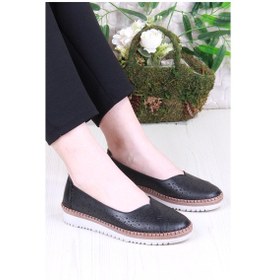 Resim Mehmet Mete 1007 Rahat Lazer Delikli Hakiki Deri Kadın Ayakkabı Sıyah 