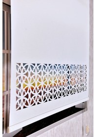 Resim Ekru Dairesel Lazer Kesim Modern Stor Güneşlik Perde 