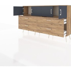 Resim Arges Konsol 2 Raflı 4 Çekmeceli 4 Kapaklı 176x30x99 Çam-antrasit Çam-antrasit/çam 