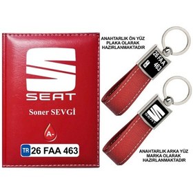 Resim Plakanıza Özel Seat Logolu Kırmızı Ruhsat Kabı Ve Anahtarlık 