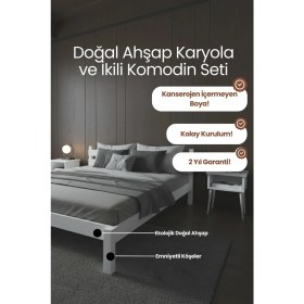 Resim Renazzo Mobilya Letto Masif Çam Karyola ve Iki Adet Komodin Seti- Masif Ahşap Modern Takım 