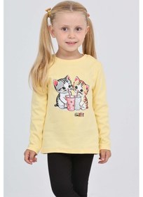 Resim Toontoy Kız Çocuk Regular Fit Bisiklet Yaka Baskılı Sweatshirt - Tk24803 Açık Sarı 