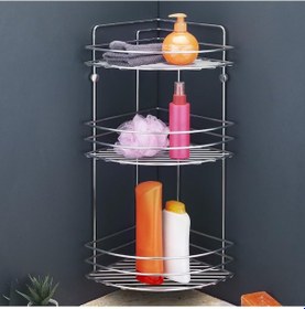 Resim Banyo Köşe Duvar Rafı Şampuanlık 3 Katlı Gümüş 