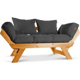 Resim Mobil Deco Kombin Wood Ahşap Iki Kişilik Koltuk Bahçe Koltuğu Yataklı Gürgen Füme 