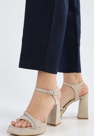 Resim Shoeberry Kadın Mia Altın Simli Taşlı Platform Topuklu Ayakkabı 