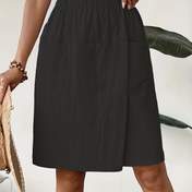 Resim Kadınların Yüksek Bel Düz Renk Şortları Cep ile - Rahat A-Line Skort, Siyah, Bahar/Yaz/Sonbahar, Konforlu ve Şık, Yüksek Bel Şortlar 