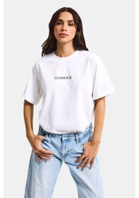 Resim Itsbasic Kadın Beyaz S6-127 Oversize Glamour Baskılı %100 Koton T-shirt 