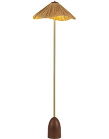 Resim Bowde Eskitme Ahşap Modern Hasır Şapkalı Bohem Lambader Kahverengi 