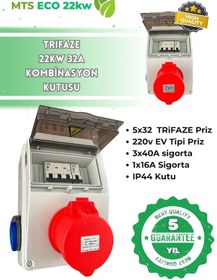 Resim Mtsevcharger 22 Kw Trifaze Taşınabilir Elektrikli Araç Şarj Cihazı Kombinasyon Kutusu 