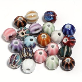 Resim 10 Adet Vintage Seramik Balkabağı Boncuk - Mermer Desenli ve Sarmal Tasarım, Toprak Tonları, Bileklik Kolye Küpe Yapımı için DIY El Sanatları Malzemeleri, Benzersiz Aksesuarlar İçin El Yapımı Takı Malzemesi, Dokulu Yüzey 