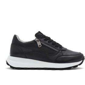 Resim Derimod Kadın Siyah Bağcıklı Yandan Fermuarlı Deri Sneaker 25SFD372118 