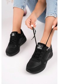 Resim Muggo Asel Garantili Kadın Ortopedik Günlük Bağcıklı Yandan Fermuarlı Rahat Sneaker Spor Ayakkabı Siyah 