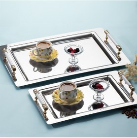 Resim Porsima Yüzük 2li Paslanmaz Çelik Gümüş Sunum Tepsisi Gold Beyaz 