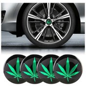Resim Sones 4 Pcs Araba Şekillendirici Yeşil Yapraklar Desenli Metal Tekerlek Göbeği Dekoratif Çıkartma, Çap: 5.8cm 