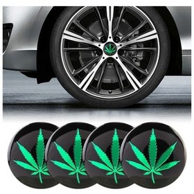 Resim Sones 4 Pcs Araba Şekillendirici Yeşil Yapraklar Desenli Metal Tekerlek Göbeği Dekoratif Çıkartma, Çap: 5.8cm 