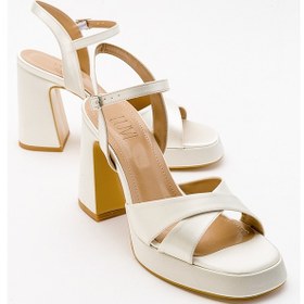 Resim Luvishoes Luvi Shoes Henry Ekru Bej Saten Kadın Platform Topuklu Ayakkabı Bej - Ekru 