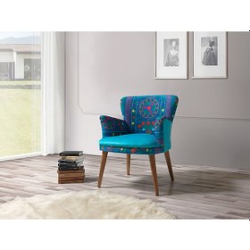 Resim Mobilyabazari Etnik Desen Çay Seti Tekli Koltuk Turkuaz, Berjer , Salon, Balkon 