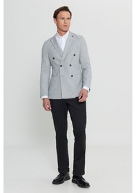 Resim AC&Co / Altınyıldız Classics Erkek Grı-sıyah Slim Fit Dar Kesim Kırlangıç Yaka Armürlü Torba Cepli Kruvaze Blazer Ceket Grı-sıyah 