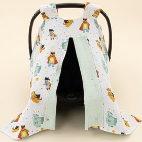 Resim Puset Örtüsü - Çift Taraflı - Su Yeşili Muslin - Süper Kahramanlar 