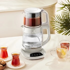 Resim Karaca Çaysever 3 In 1 Konuşan Cam Çay Makinesi Su Isıtıcı ve Mama Suyu Hazırlama 1700W Starlight 