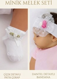 Resim Esinti Yenidoğan Kız Bebek Çocuk Bandana ve Patik Çorap Seti (0-3 Ay) 