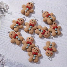 Resim 10 adet Noel Zencefilli Şanslıklar, Küpe Bileklik Anahtarlık için Reçine Kolye Şanslıklar, Kendin Yap Takı Yapım Malzemeleri 