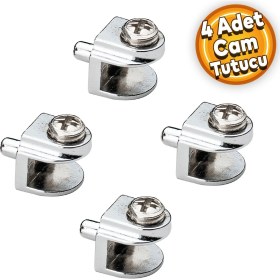 Resim Badem10 Cam Raf Tutucu Metal Cam Etejer Pimli Krom Metal Vidalı (4 Adet) 