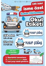 Resim Okul Etiketi Kalem Defter İsimli Etiket Isim Yazılabilen Polis Temalı - 190 Adet Özel Yeni Tasarım 
