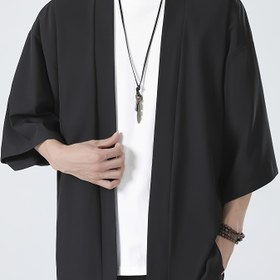 Resim Erkekler için hafif polyester Japon kimono tarzı açık ön gömlek - yarım kollu, hardal sarısı, bol kesim, yazlık rahat giyim, çok yönlü katmanlama parçası, el yıkama veya kuru temizleme, nefes alabilen yazlık gömlek | Rahat estetik | Akışkan kumaş, Çin boyutu, lütfen boyut kılavuzunu dikkatlice kontrol edin 