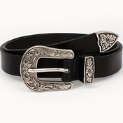 Resim Erkekler ve kadınlar için ayarlanabilir bel aksesuarı olan klasik oymalı tokalı vintage Batı tarzı sade şık kemer 