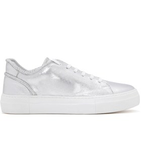 Resim Kadın Gümüş Deri Sneaker 