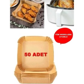 Resim Air Fryer Pişirme Kağıdı Yağlı Kağıt Kare Kraft 16CM Kare Lüx Pişirme Kağıdı 50 Adet 