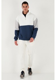 Resim Buratti Renk Bloklu Regular Fit Yarım Fermuarlı Dik Yaka Erkek Sweat 5905719 Indigo 