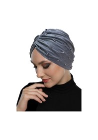 Resim Elysianfidan Kristal Venezia Astarlı El İşi Kristal Taş İşlemeli Koyu Gri Hazır Türban Tesettür Abiye Bone Koyu Gri 