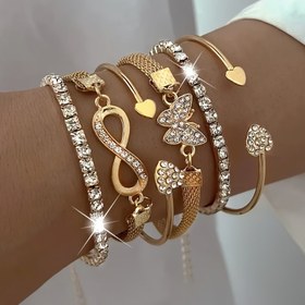 Resim 6 Parça Yapay Kristal Kelebek 8 Harfli Şık Lüks Bileklik Seti - Büyüleyici Kadın Takı Koleksiyonu 
