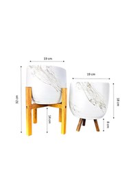 Resim Bitki Tasarımı Ev Dekorasyon Aksesuar Beyaz Üzeri Gold Mermer Efektli Toprak Saksı 3 Ayaklı-4 Ayaklı 19 CM 