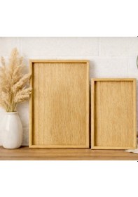 Resim Bambu İkili Tepsi Seti, Servis & Sunum Tepsisi 20 30 Cm 35 25 Cm, Koyu Ton Kahverengi-akasya 
