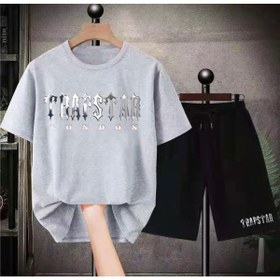 Resim PUNIX Özel Üretim Bisiklet Yaka Trapstar Baskılı %100 Pamuk Spor Erkek T-shırt Bermuda Şort Takım 