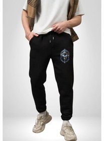 Resim Altın Göz Horos Ra Gözü Pamuklu 3 İplik Siyah Eşofman Altı Erkek Oversize Kesim Dijital Baskılı Siyah 