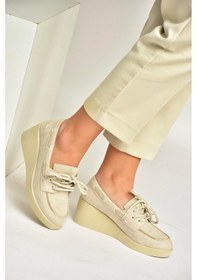 Resim Fox Shoes Y602006402 Bej Süet Dolgu Tabanlı Kadın Ayakkabı Bej 