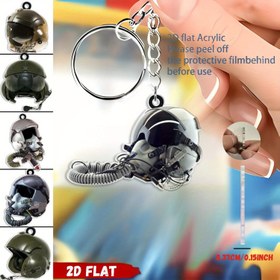 Resim 2D Düz, 1/6 Ölçekli Askeri Uçuş Kaskı Anahtarlık - 2D Düz Akrilik & 201 Paslanmaz Çelik, Gerçekçi Pilot Tasarımı ile İletişim Kulaklıkları ve Gözlükler, Araba Anahtarı, Çanta, Telefon için Anahtarlık - Askeri Tutkunlar İçin Hediye, Noel, Doğum Günleri, Mezuniyet, 2D Düz 