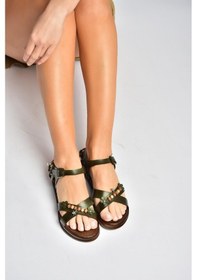 Resim Fox Shoes Y390360203 Yeşil Hakiki Deri Kadın Sandalet 