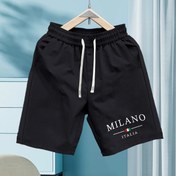Resim Erkekler için "Milano İtalya" Yeşil Şortlar - Bol Kesim, Rahat ve Sporcu, Geometrik Desen, Esnek Kumaş, Fermuar Cebi, Açık Hava Aktiviteleri ve Tatiller için İdeal, Tatil Kıyafeti|Geometrik Şortlar|Esnek Kumaş 