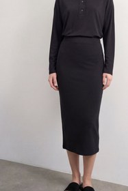 Resim Siyah Yüksek Bel Modal Slim Fit Kalem Etek - M / Kahverengi 