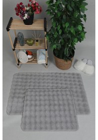 Resim Modern Bubble Yıkanabilir Kaymaz Peluş Banyo Paspası Halısı 2'li Klozet Takımı 50x80-50x40cm Gri 
