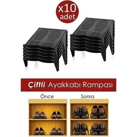Resim 10'lu Çiftli Ayakkabı Düzenleyici Ayakkabı Rampası Siyah 
