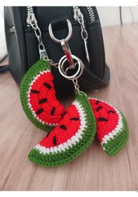 Resim Örgü Amigurumi Karpuz Anahtarlık Kırmızı 