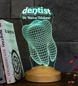 Resim Diş Hekimi İçin 3D Dentist LED Lamba - Dünya Diş Hekimleri Günü Hediyesi, İsimli Kişiye Özel Tasarım 