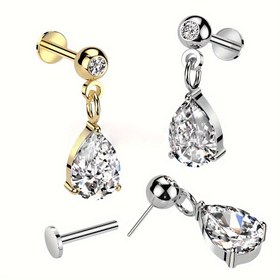 Resim 316L paslanmaz çelikten yapılmış, kartilaj dudak burun piercing takıları ile bir adet gözyaşı şeklinde zirkonya kolye barbell küpe, sevimli minimalist tarz, buluşmalar ve partiler için hediye 